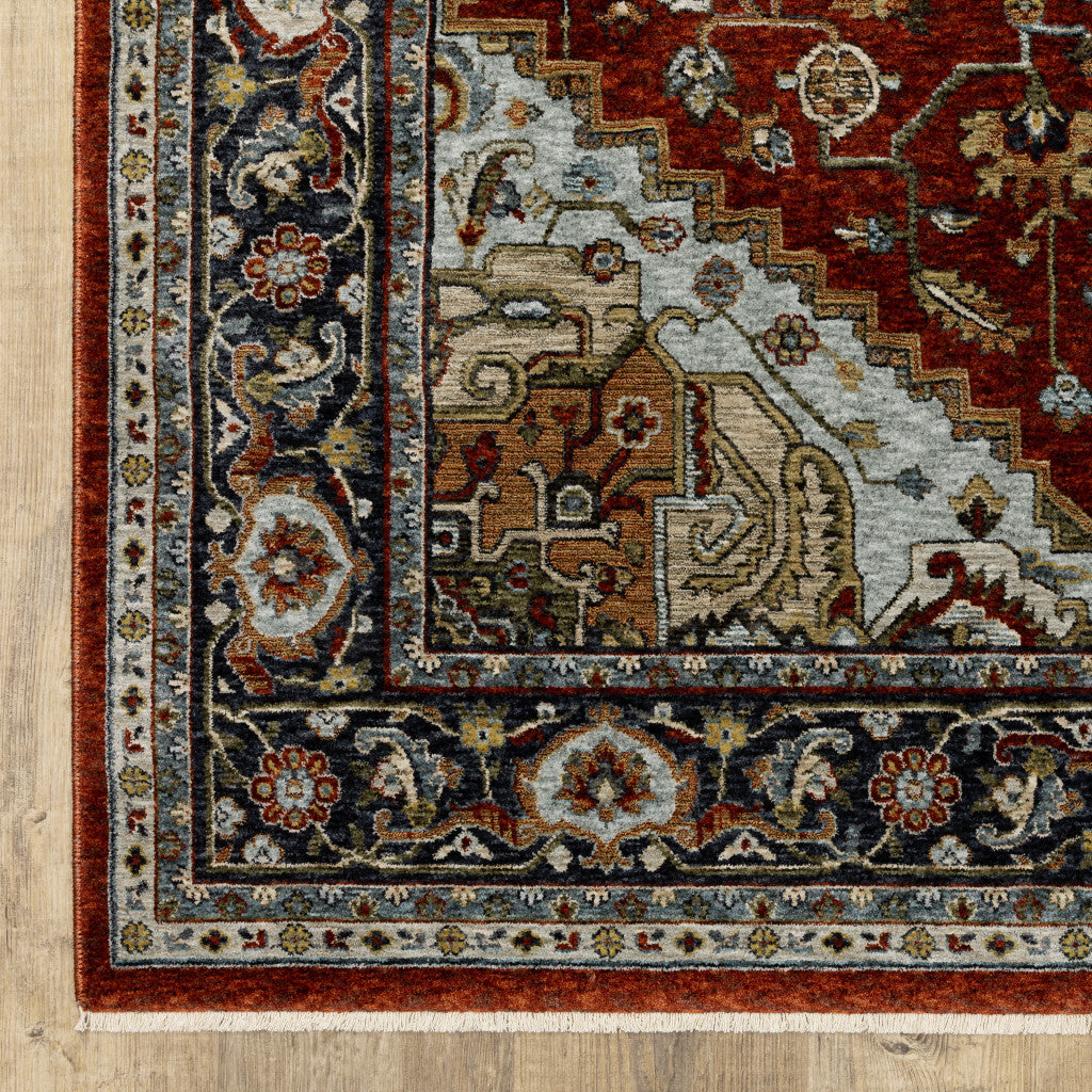 10' X 13' Blue and Beige Oriental Power Loom Area Rug With Fringe