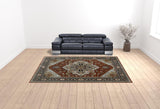 10' X 13' Blue and Beige Oriental Power Loom Area Rug With Fringe