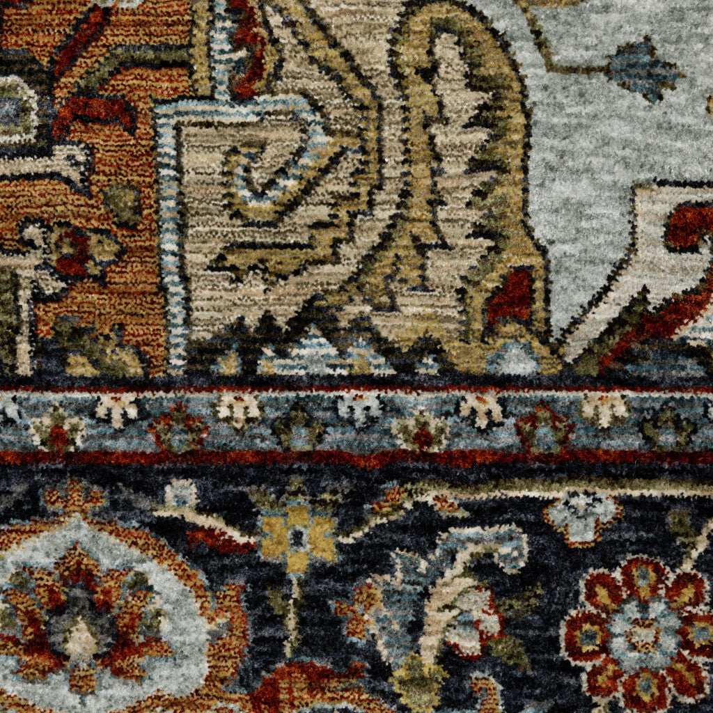 10' X 13' Blue and Beige Oriental Power Loom Area Rug With Fringe
