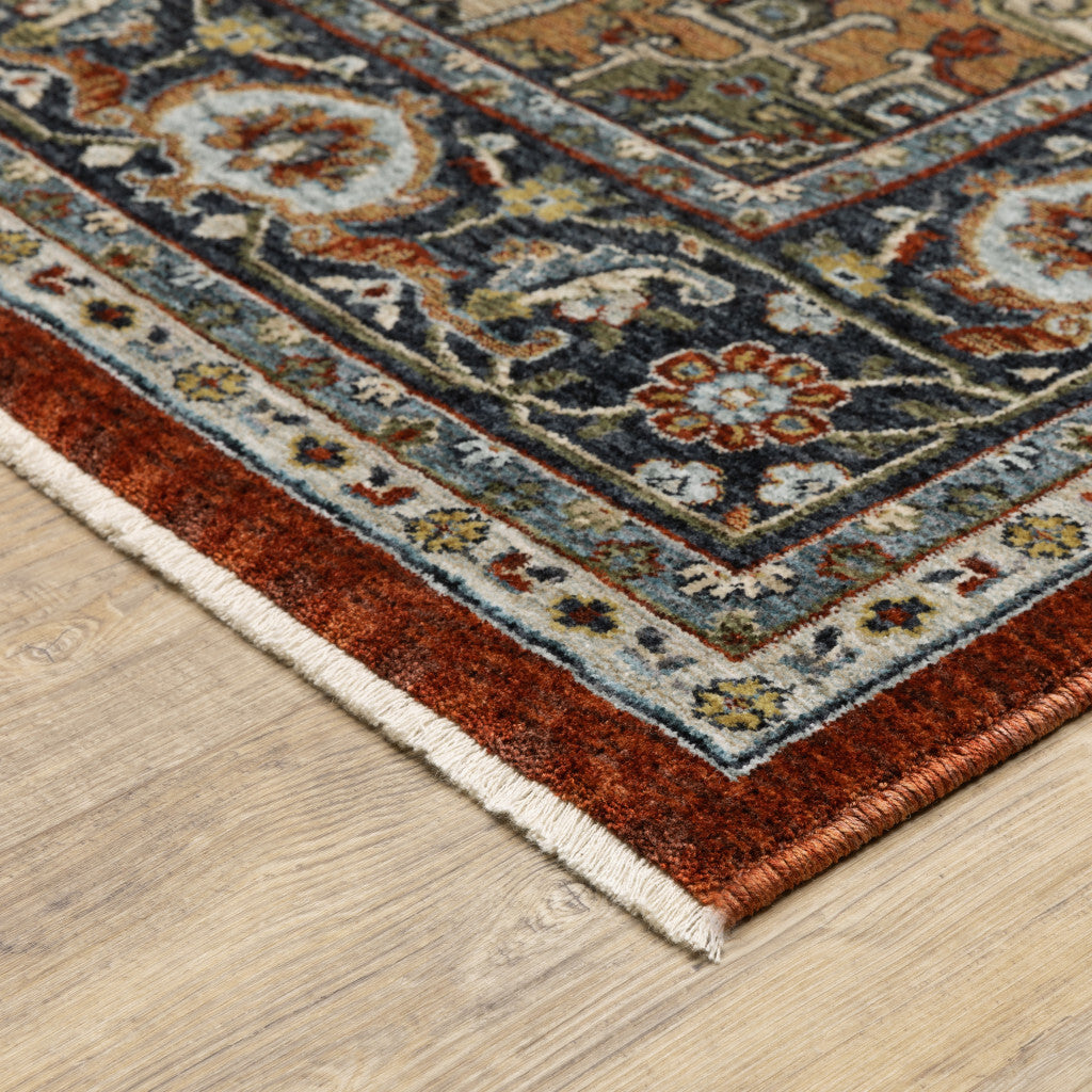 10' X 13' Blue and Beige Oriental Power Loom Area Rug With Fringe