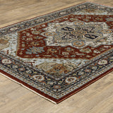 10' X 13' Blue and Beige Oriental Power Loom Area Rug With Fringe
