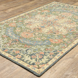 10' X 13' Blue Green Clay And Gold Oriental Tufted Handmade Stain Resistant Area Rug