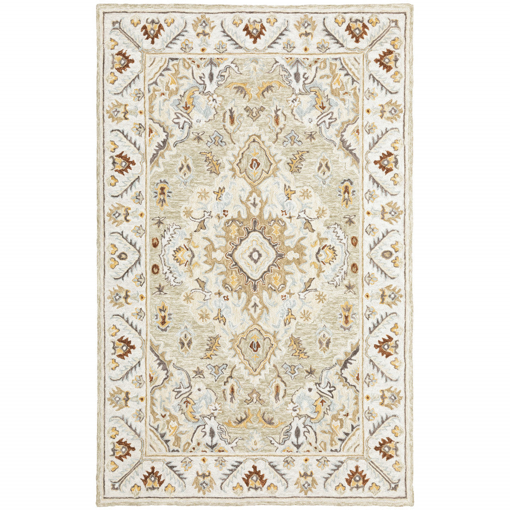 10' X 13' Ivory Beige Gold And Muted Grey Oriental Tufted Handmade Stain Resistant Area Rug