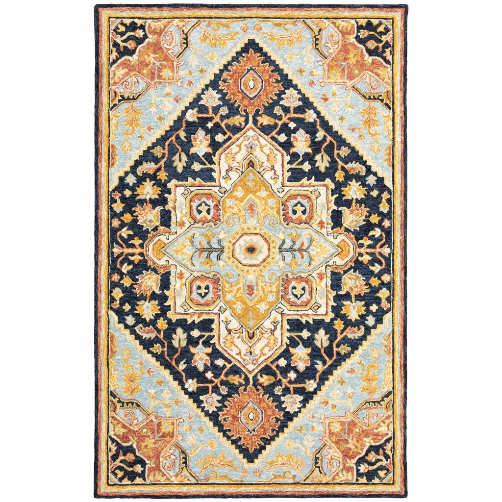 10' X 13' Navy Rust Blue Ivory And Gold Oriental Tufted Handmade Stain Resistant Area Rug