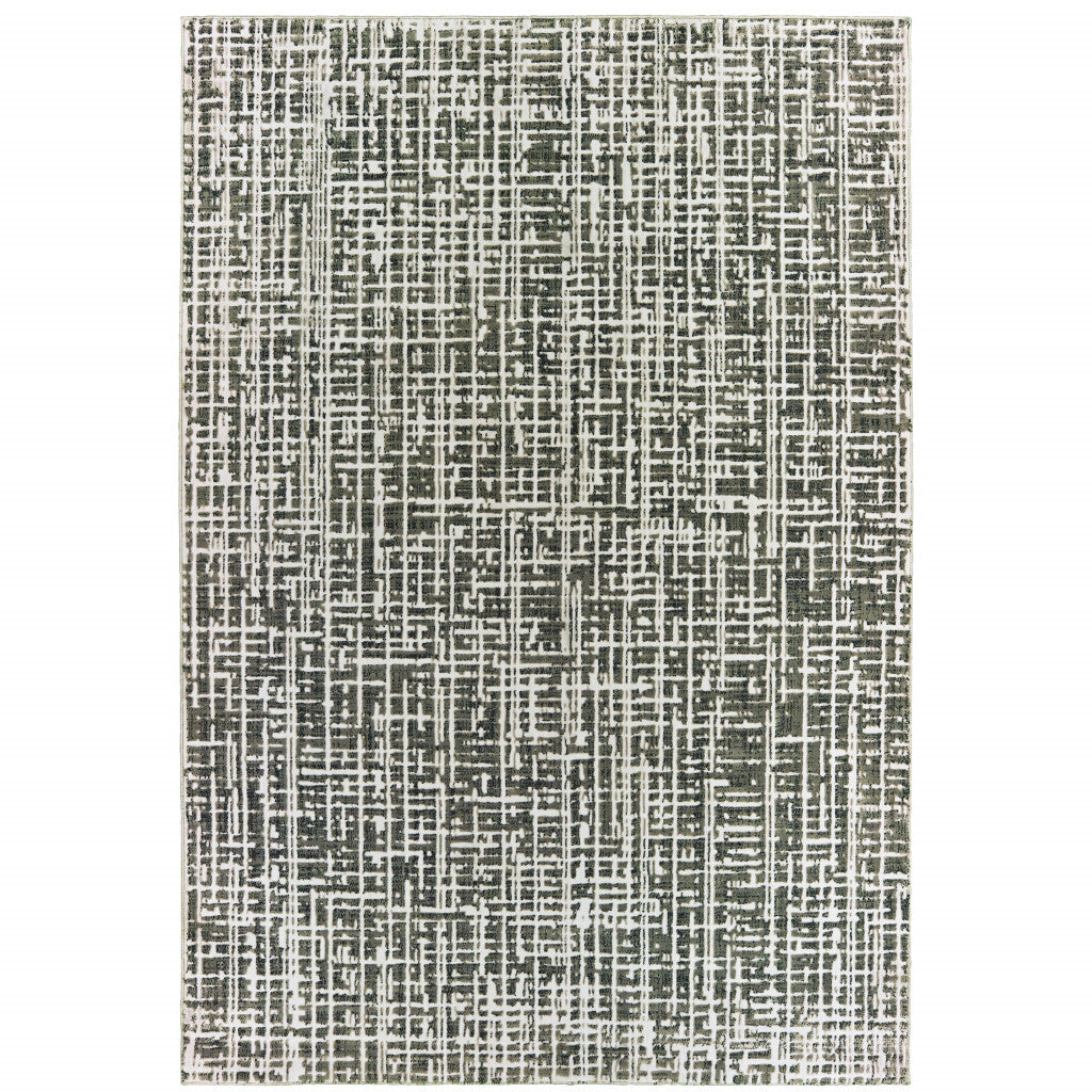 10' X 13' Grey And Ivory Abstract Power Loom Stain Resistant Area Rug