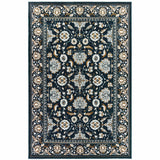 10' X 13' Blue and Ivory Oriental Power Loom Area Rug