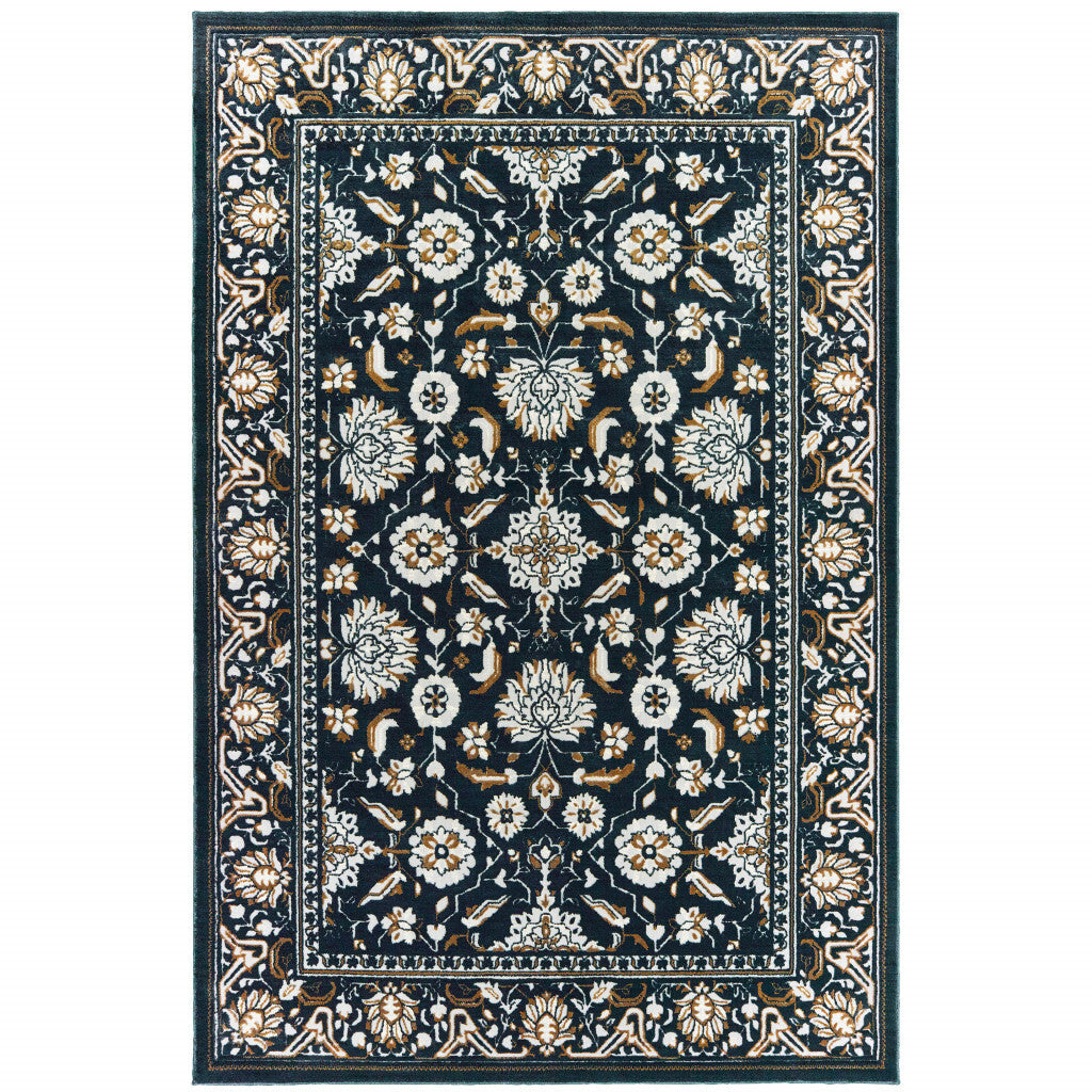 10' X 13' Blue and Ivory Oriental Power Loom Area Rug
