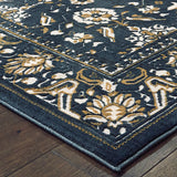 10' X 13' Blue and Ivory Oriental Power Loom Area Rug