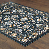 10' X 13' Blue and Ivory Oriental Power Loom Area Rug