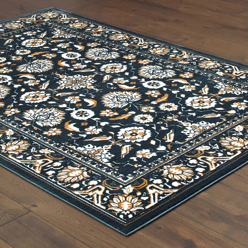 10' X 13' Blue and Ivory Oriental Power Loom Area Rug