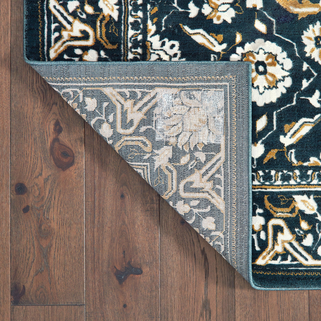 10' X 13' Blue and Ivory Oriental Power Loom Area Rug