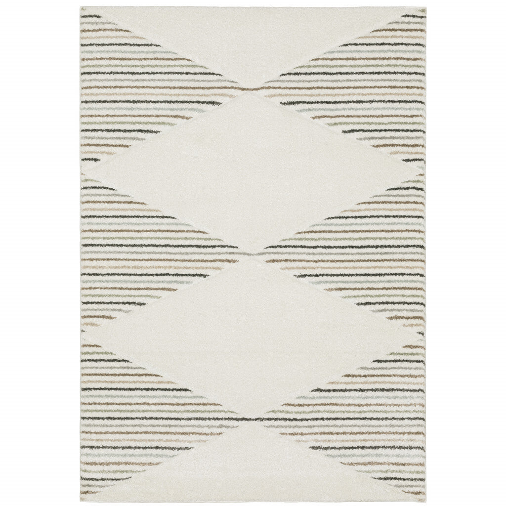 10' X 13' Beige Grey Sage Green Pale Blue Brown And Charcoal Geometric Power Loom Stain Resistant Area Rug