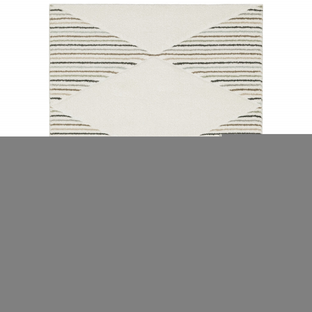 10' X 13' Beige Grey Sage Green Pale Blue Brown And Charcoal Geometric Power Loom Stain Resistant Area Rug