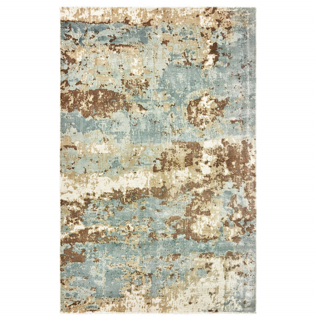 6' X 9' Blue and Ivory Abstract Hand Loomed Area Rug