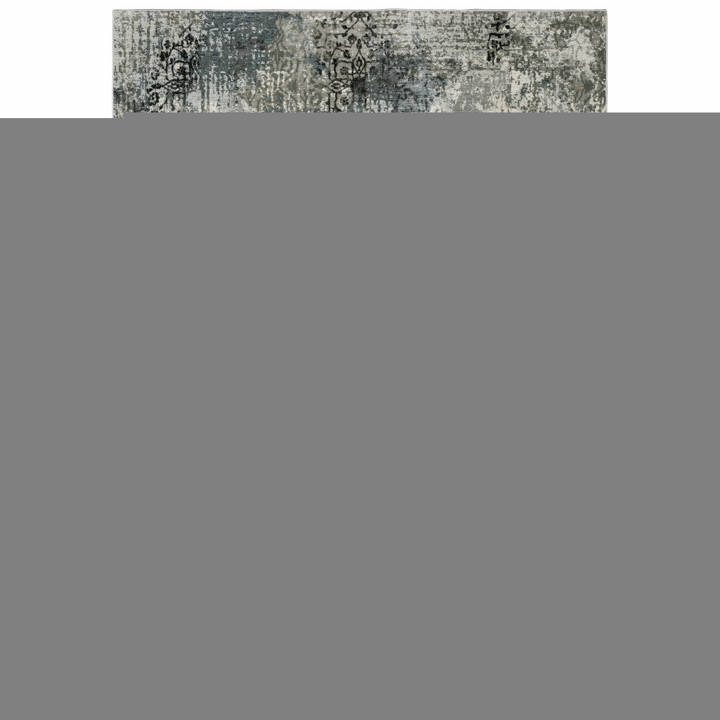 8' X 11' Ivory Grey Charcoal Blue And Navy Abstract Power Loom Stain Resistant Area Rug