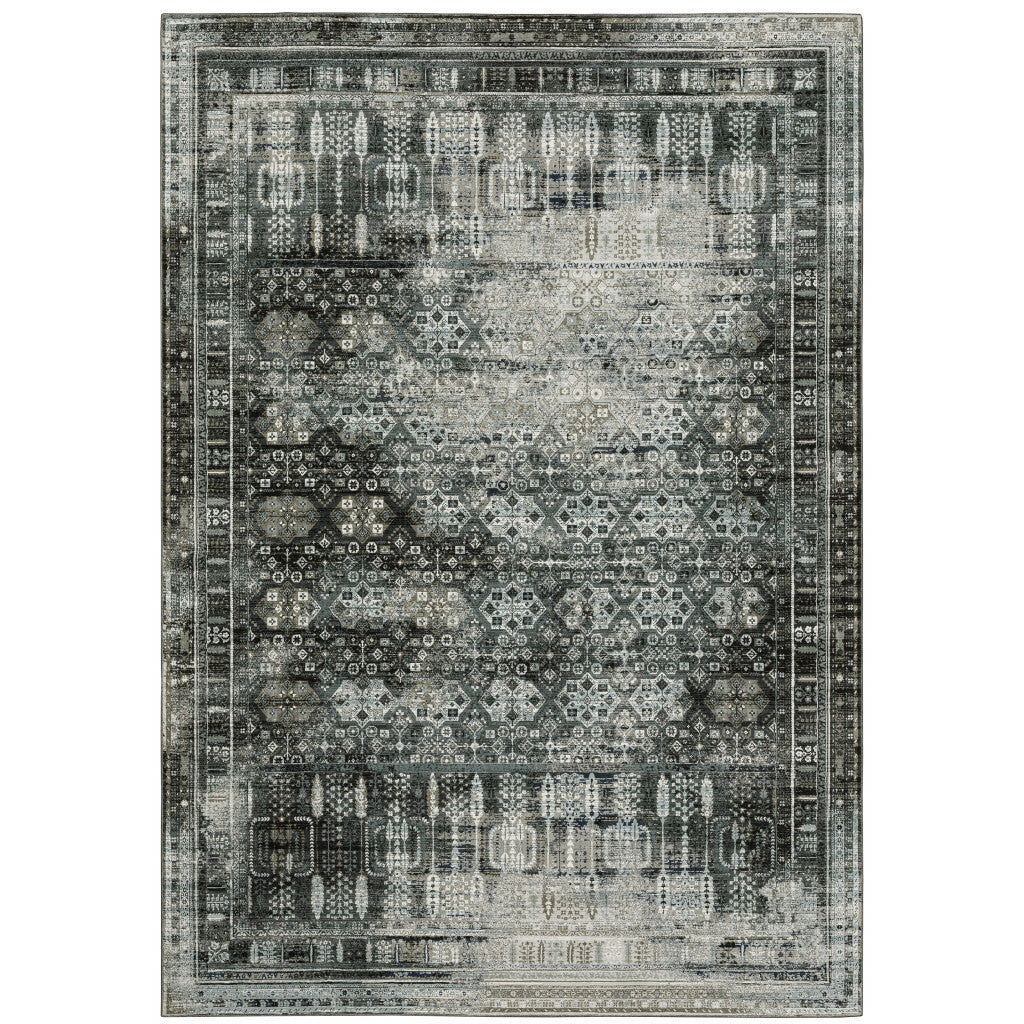 7' X 10' Gray and Ivory Oriental Power Loom Area Rug