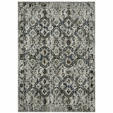 8' X 11' Ivory Charcoal Grey Blue Rust Gold And Brown Oriental Power Loom Stain Resistant Area Rug
