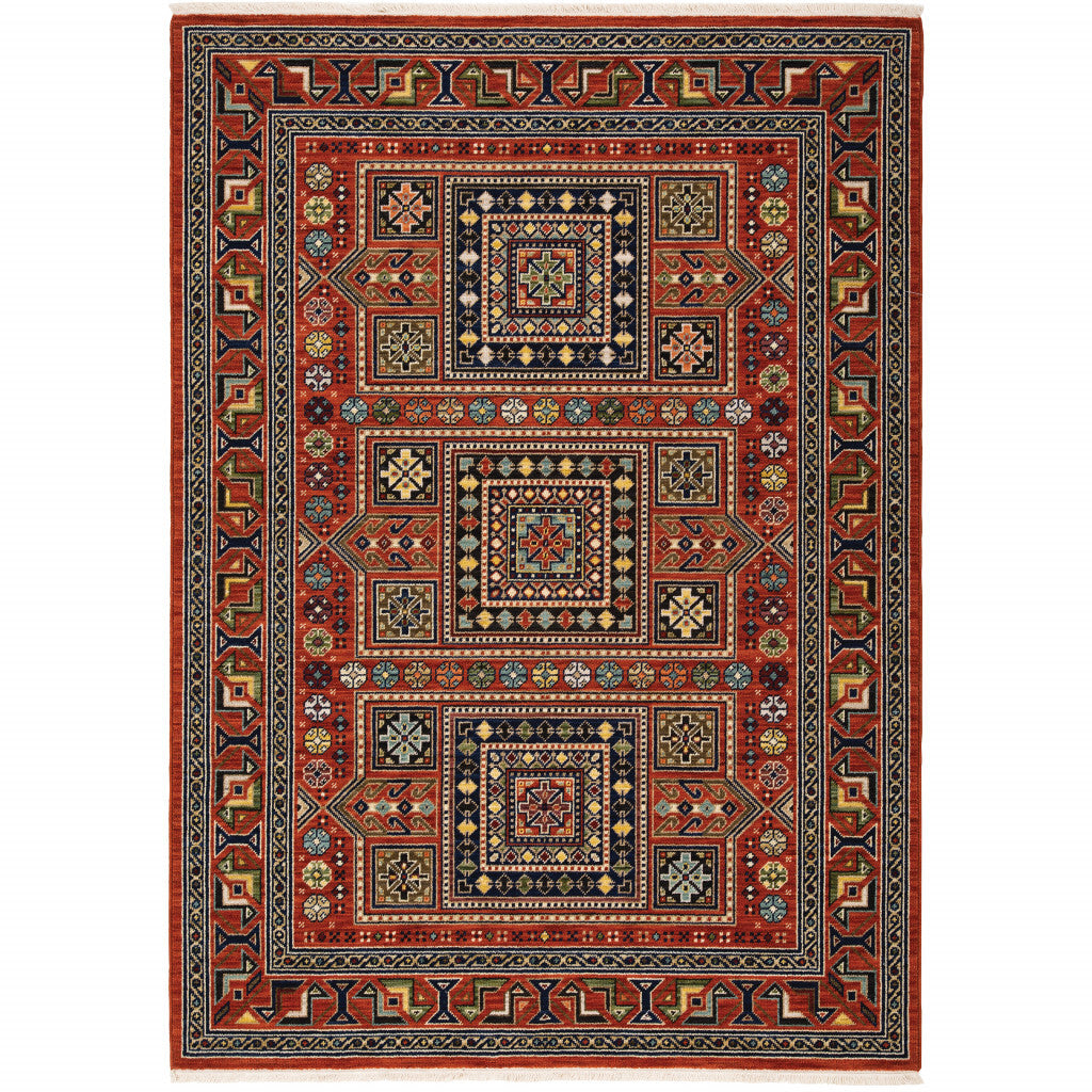 8' X 11' Red and Black Oriental Power Loom Area Rug