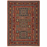 10' X 13' Blue and Red Oriental Power Loom Area Rug With Fringe