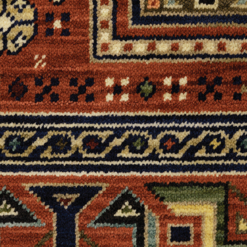 10' X 13' Blue and Red Oriental Power Loom Area Rug With Fringe