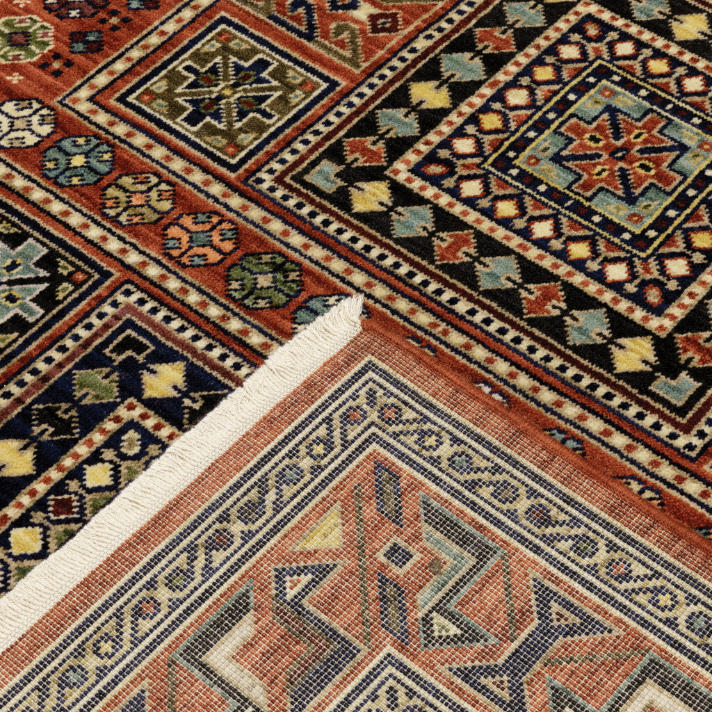 10' X 13' Blue and Red Oriental Power Loom Area Rug With Fringe