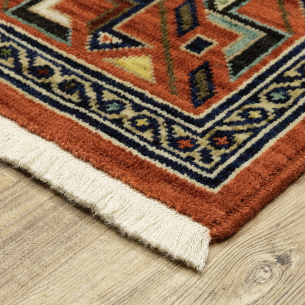 10' X 13' Blue and Red Oriental Power Loom Area Rug With Fringe