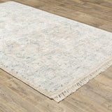 10' X 13' Beige And Grey Oriental Hand Loomed Stain Resistant Area Rug With Fringe