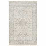 10' X 13' Beige And Charcoal Oriental Hand Loomed Stain Resistant Area Rug With Fringe