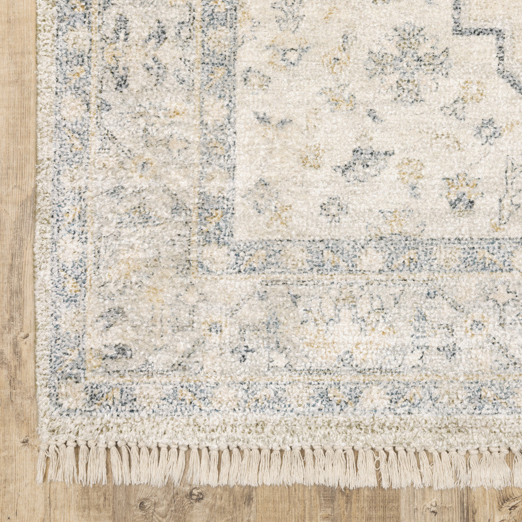 10' X 13' Beige And Charcoal Oriental Hand Loomed Stain Resistant Area Rug With Fringe