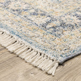 10' X 13' Blue And Beige Oriental Hand Loomed Stain Resistant Area Rug With Fringe