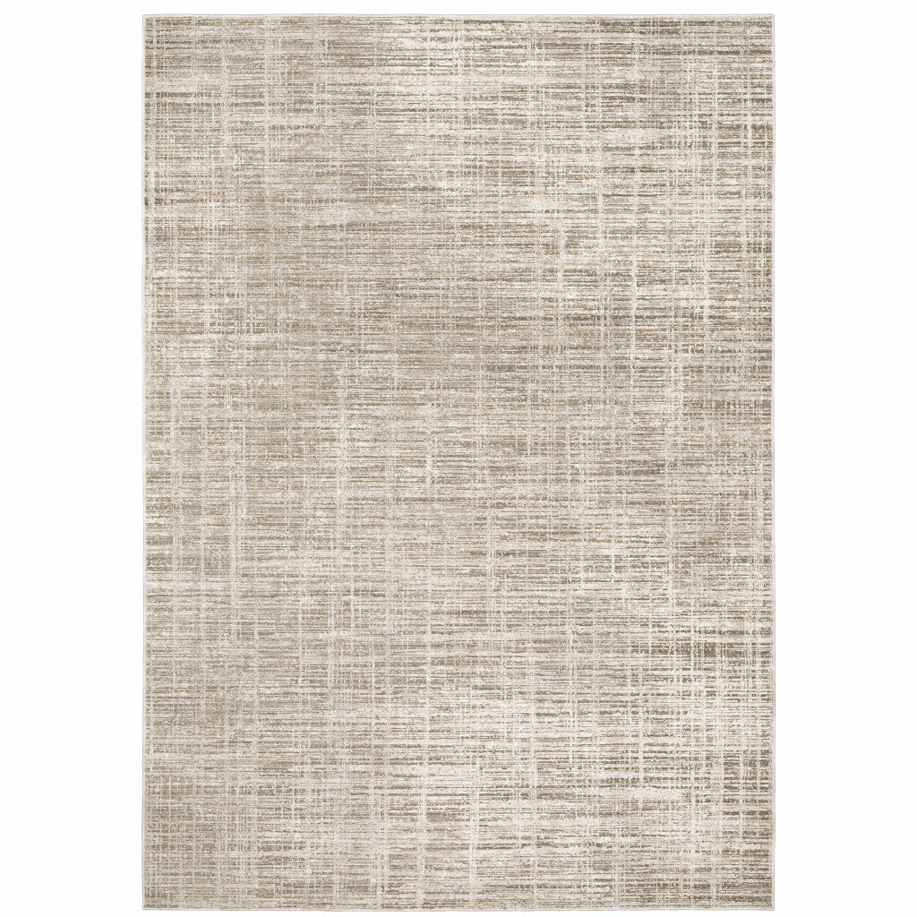 10' X 13' Beige Grey Ivory Tan And Brown Abstract Power Loom Stain Resistant Area Rug