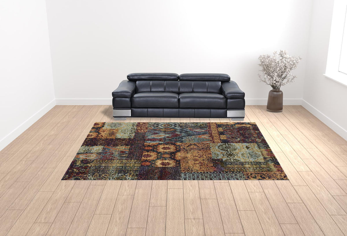 10' X 13' Blue and Gold Abstract Power Loom Area Rug