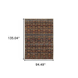 8' X 11' Blue and Ivory Abstract Power Loom Area Rug