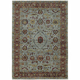 8' X 11' Blue and Green Oriental Power Loom Area Rug