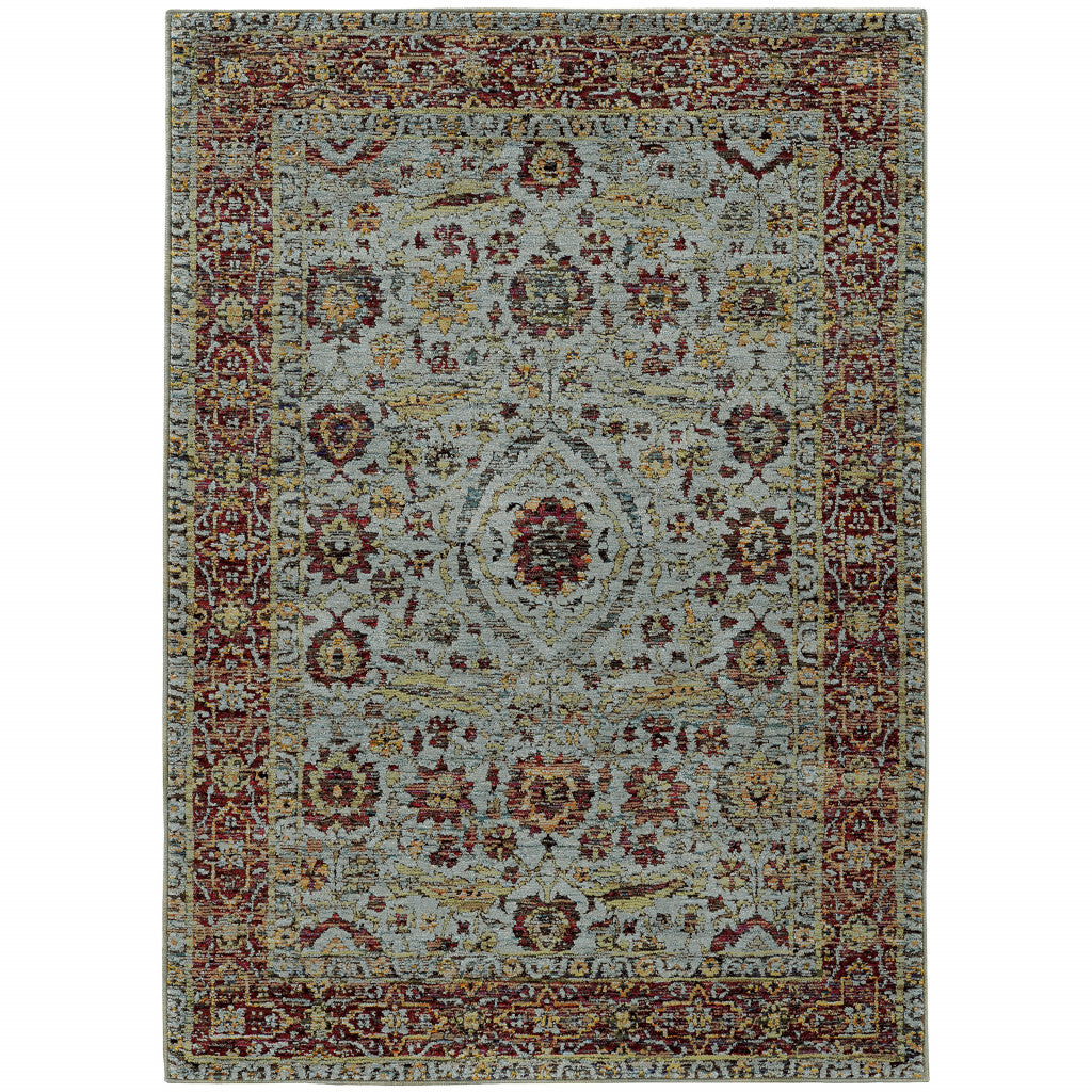 8' X 11' Blue and Green Oriental Power Loom Area Rug
