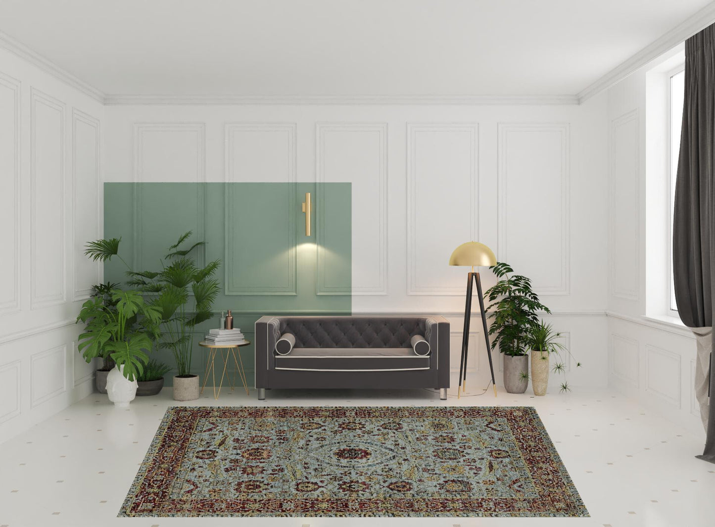 8' X 11' Blue and Green Oriental Power Loom Area Rug