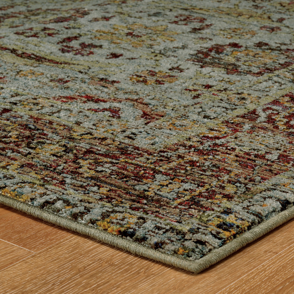 8' X 11' Blue and Green Oriental Power Loom Area Rug