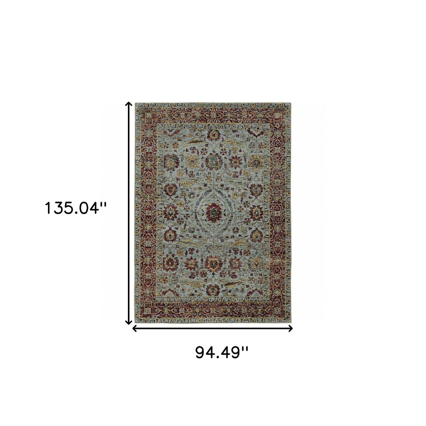 8' X 11' Blue and Green Oriental Power Loom Area Rug
