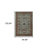 8' X 11' Blue and Green Oriental Power Loom Area Rug