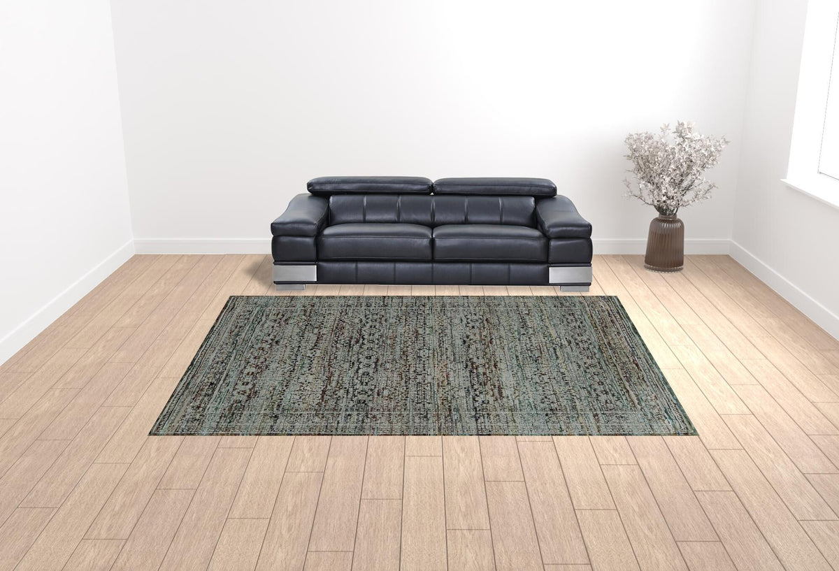 10' X 13' Blue Green Oriental Power Loom Area Rug