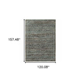 10' X 13' Blue Green Oriental Power Loom Area Rug