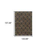 10' X 13' Blue and Gold Oriental Power Loom Area Rug
