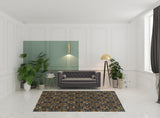 7' X 10' Blue and Gold Oriental Power Loom Area Rug