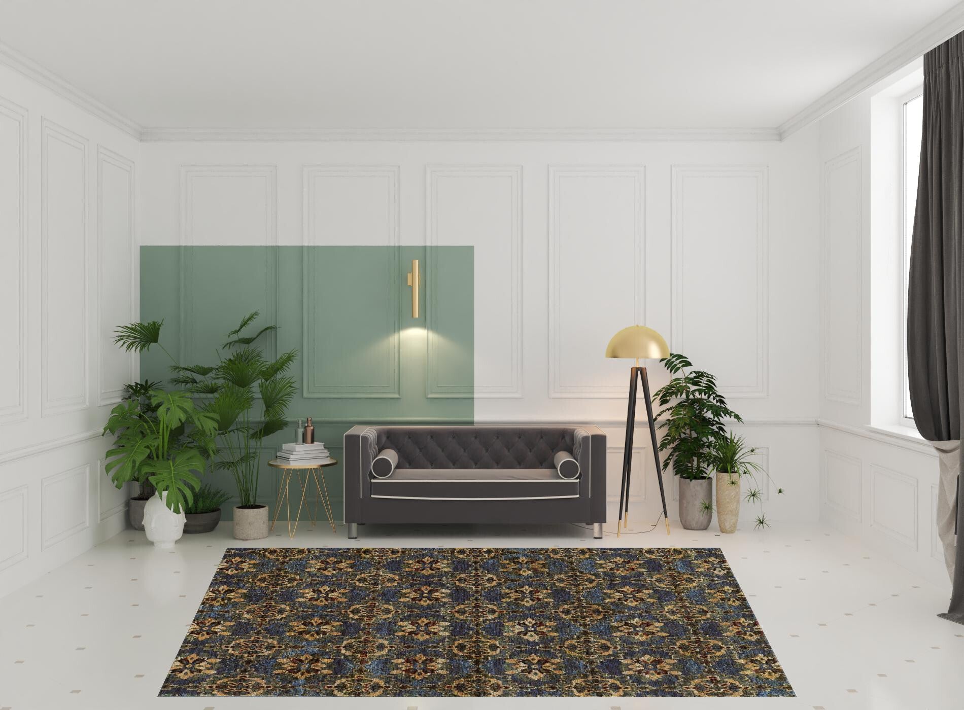 8' X 11' Blue and Gold Oriental Power Loom Area Rug