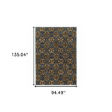 8' X 11' Blue and Gold Oriental Power Loom Area Rug