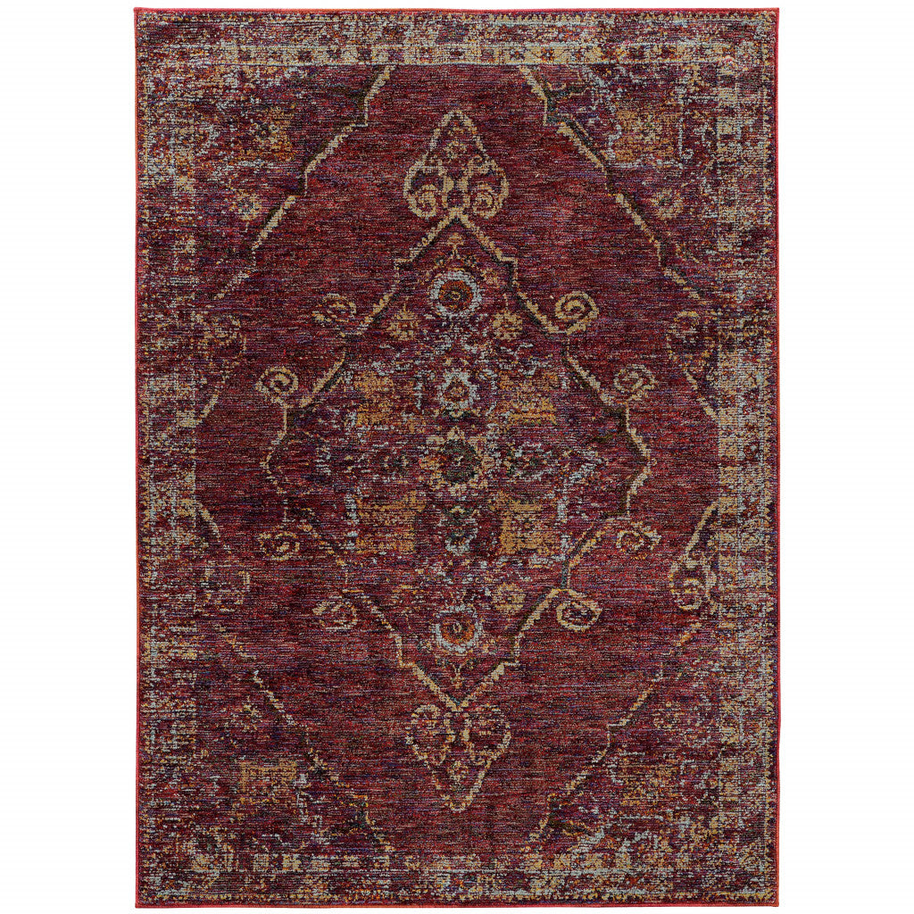 8' X 11' Red and Gold Oriental Power Loom Area Rug
