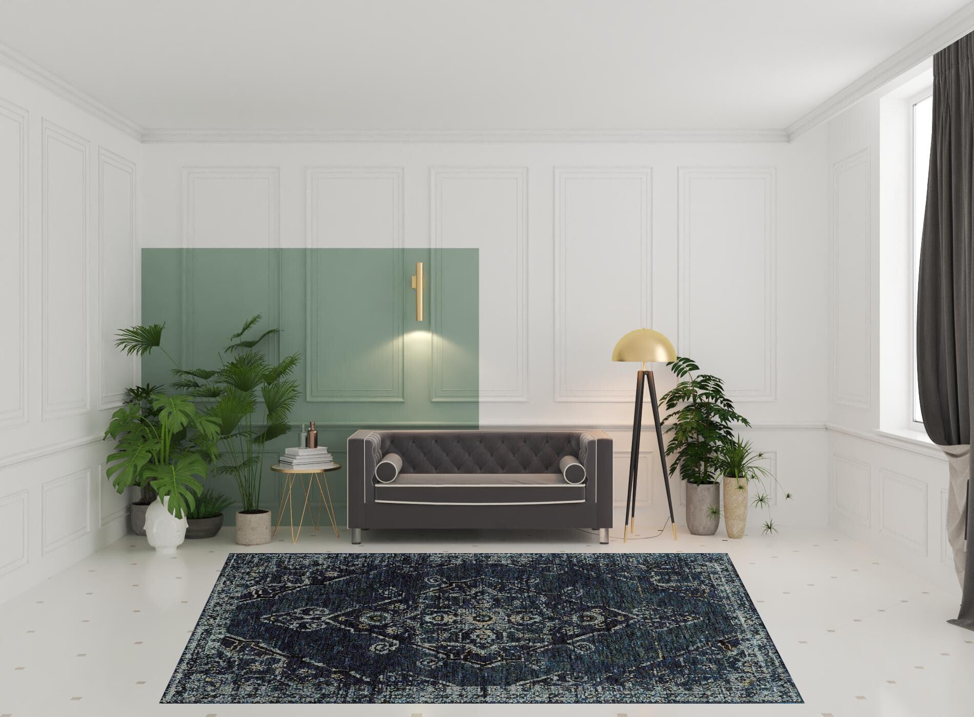 8' X 11' Blue and Black Oriental Power Loom Area Rug