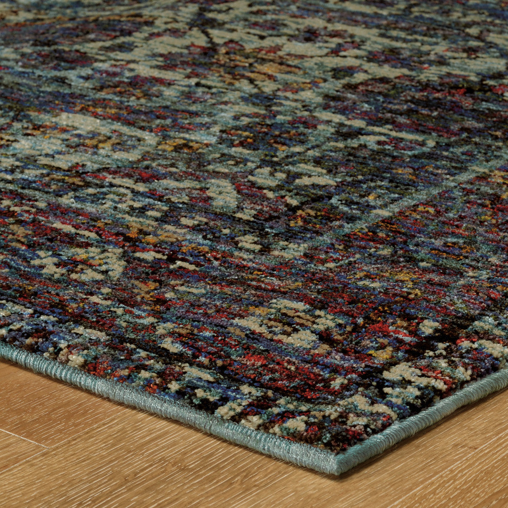 10' X 13' Blue Green Oriental Power Loom Area Rug