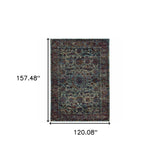 10' X 13' Blue Green Oriental Power Loom Area Rug