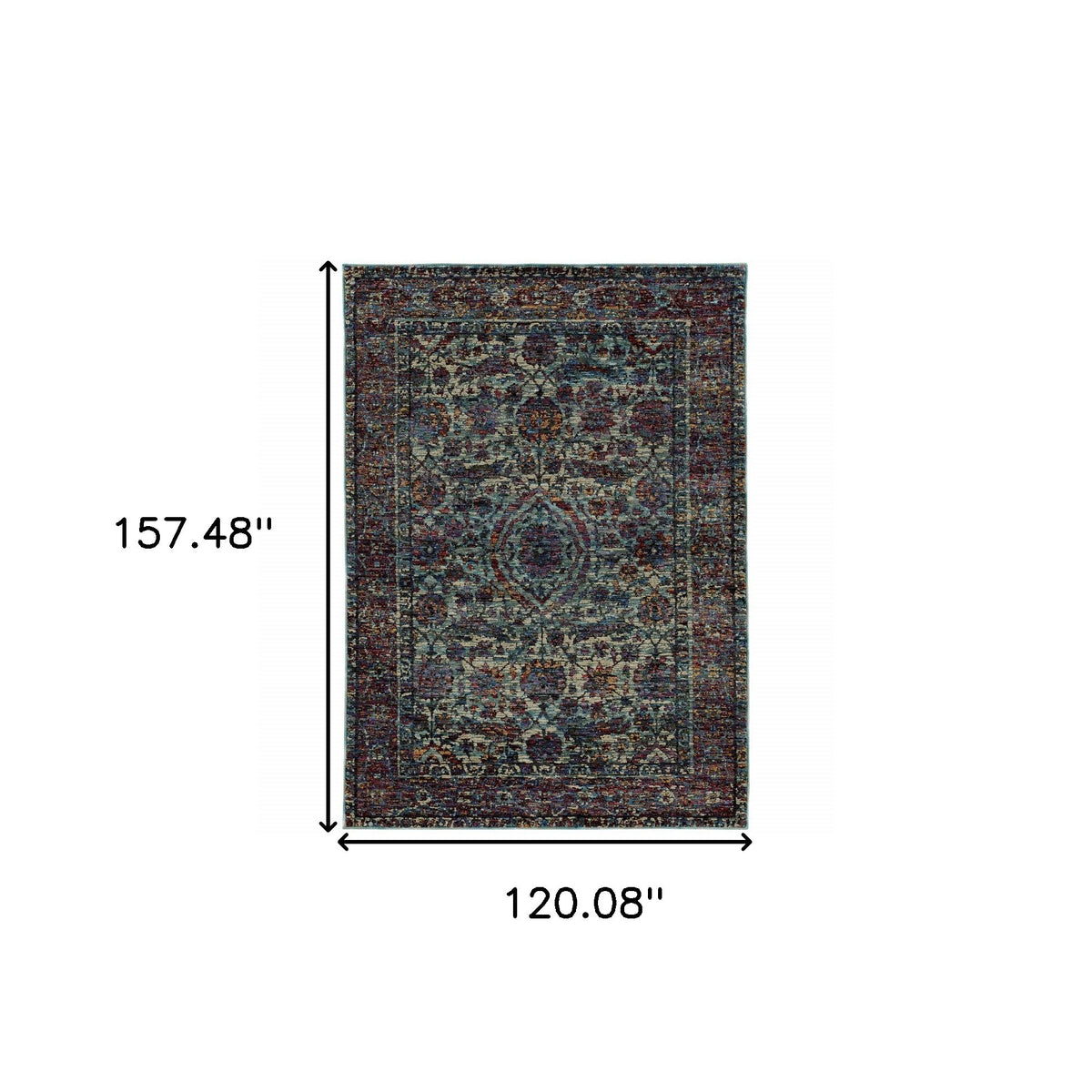 10' X 13' Blue Green Oriental Power Loom Area Rug